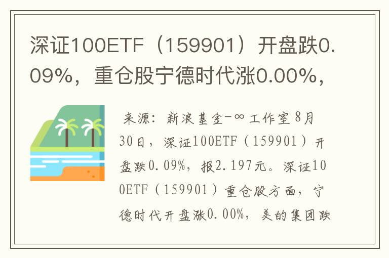 深证100ETF（159901）开盘跌0.09%，重仓股宁德时代涨0.00%，美的集团跌0.73%