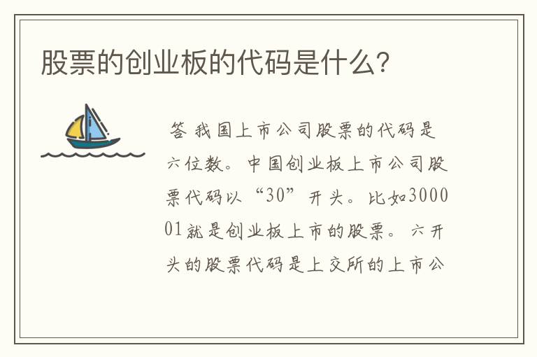 股票的创业板的代码是什么？