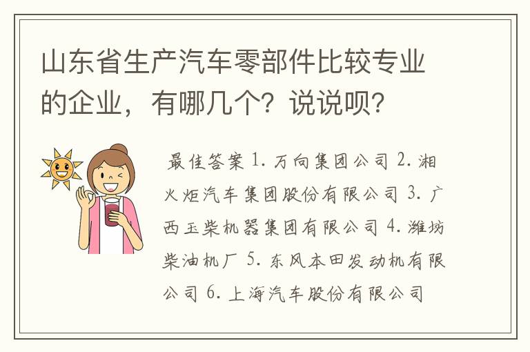 山东省生产汽车零部件比较专业的企业，有哪几个？说说呗？