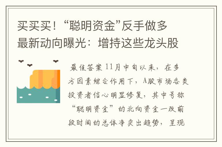 买买买！“聪明资金”反手做多最新动向曝光：增持这些龙头股