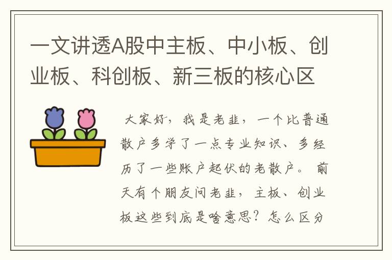 一文讲透A股中主板、中小板、创业板、科创板、新三板的核心区别