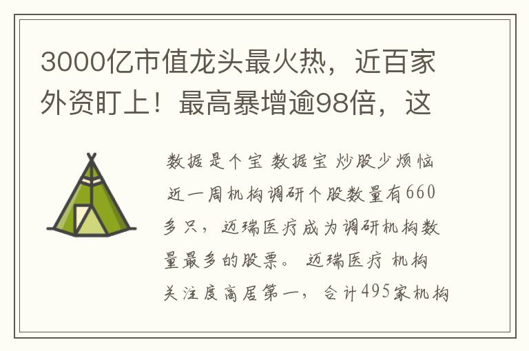 3000亿市值龙头最火热，近百家外资盯上！最高暴增逾98倍，这些高增长低估值股亮了