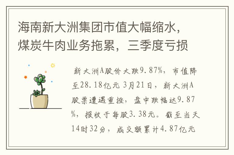 海南新大洲集团市值大幅缩水，煤炭牛肉业务拖累，三季度亏损激增180%