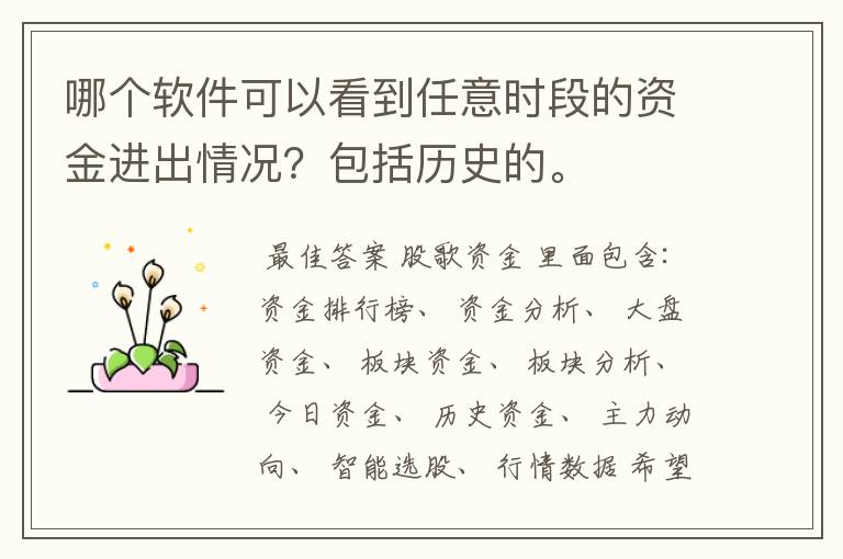 哪个软件可以看到任意时段的资金进出情况？包括历史的。