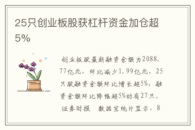 25只创业板股获杠杆资金加仓超5%