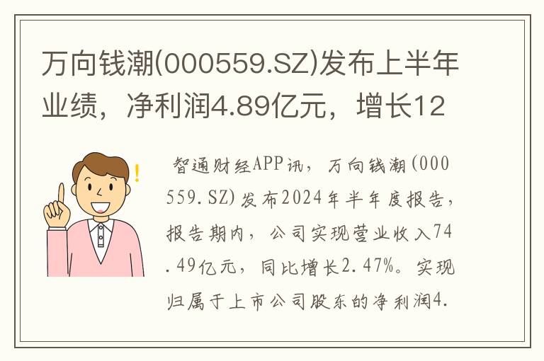 万向钱潮(000559.SZ)发布上半年业绩，净利润4.89亿元，增长12.23%