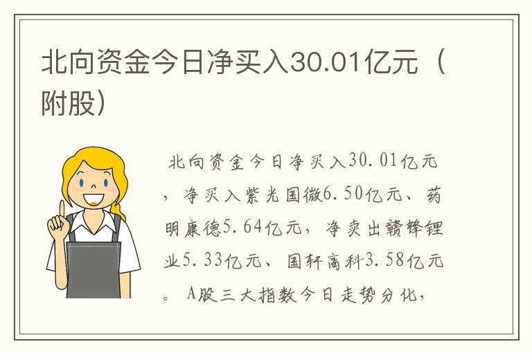 北向资金今日净买入30.01亿元（附股）