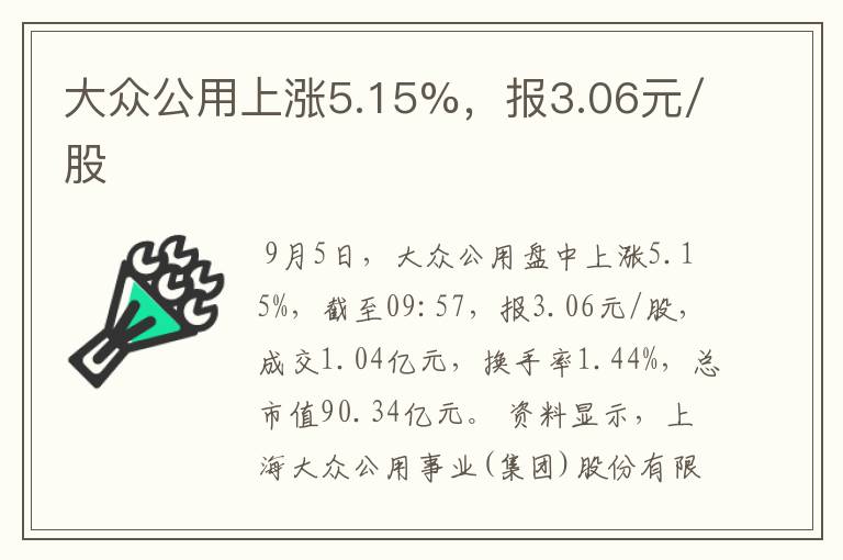 大众公用上涨5.15%，报3.06元/股