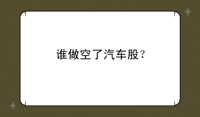 谁做空了汽车股？