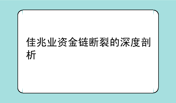 佳兆业资金链断裂的深度剖析