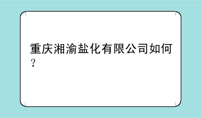 重庆湘渝盐化有限公司如何？