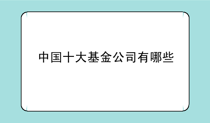 中国十大基金公司有哪些