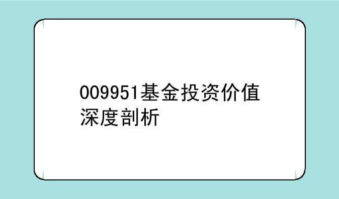 009951基金投资价值深度剖析