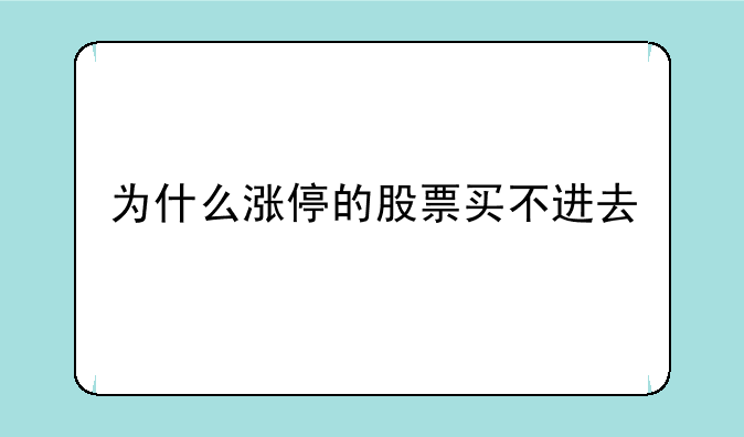 为什么涨停的股票买不进去