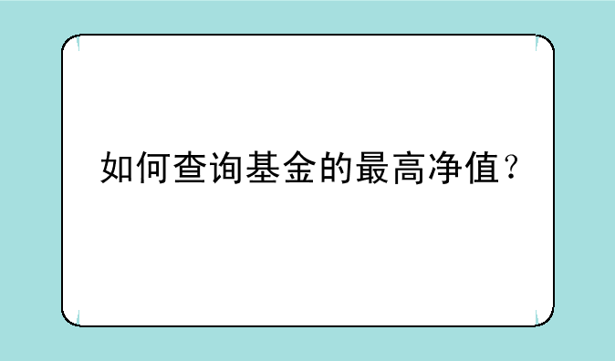 如何查询基金的最高净值？