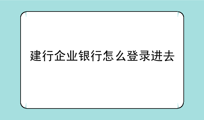 建行企业银行怎么登录进去