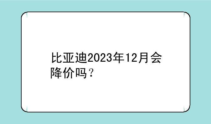 比亚迪2023年12月会降价吗？