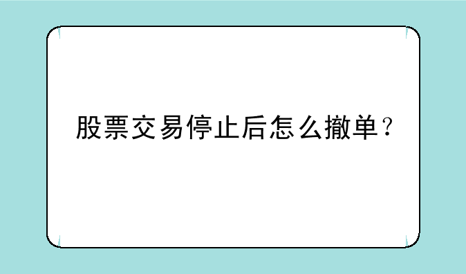 股票交易停止后怎么撤单？