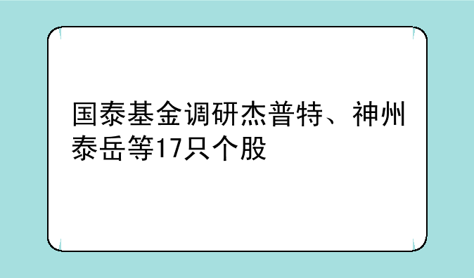 国泰基金调研杰普特、神州泰岳等17只个股