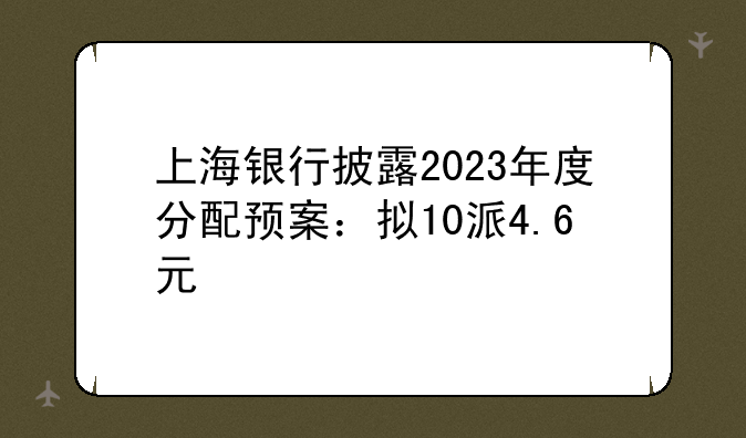 上海银行披露2023年度分配预案：拟10派4.6元