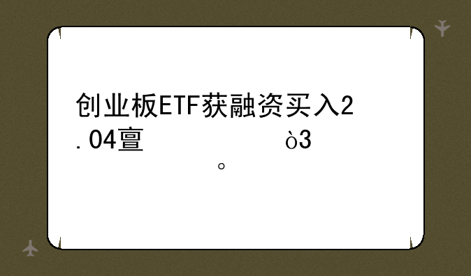 创业板ETF获融资买入2.04亿元，居两市第29位