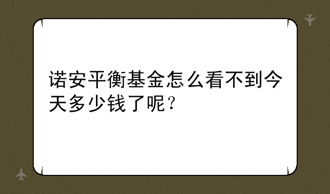 诺安平衡基金怎么看不到今天多少钱了呢？