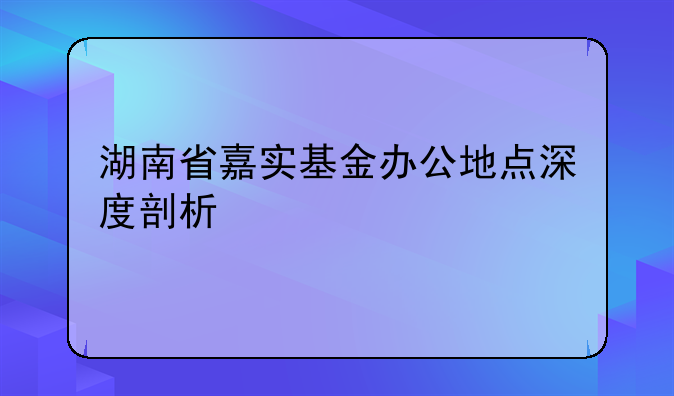 湖南省嘉实基金办公地点深度剖析