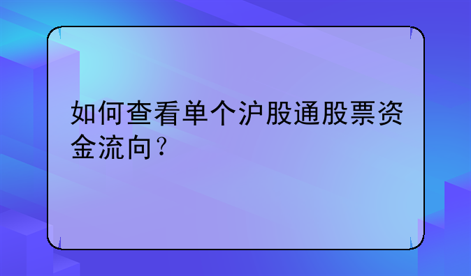 如何查看单个沪股通股票资金流向？