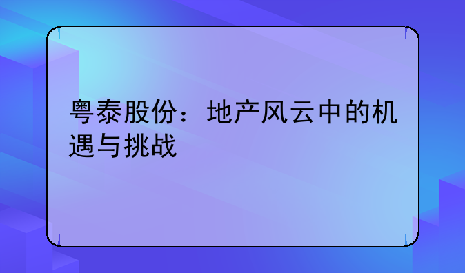 粤泰股份：地产风云中的机遇与挑战