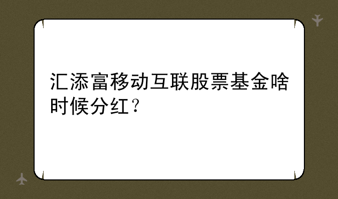 汇添富移动互联股票基金啥时候分红？