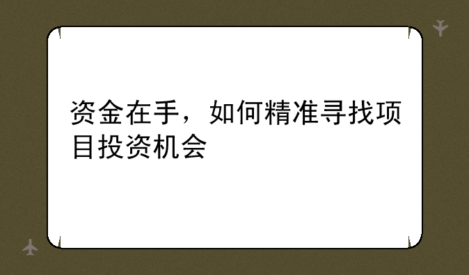 资金在手，如何精准寻找项目投资机会