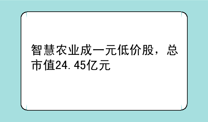 智慧农业成一元低价股，总市值24.45亿元