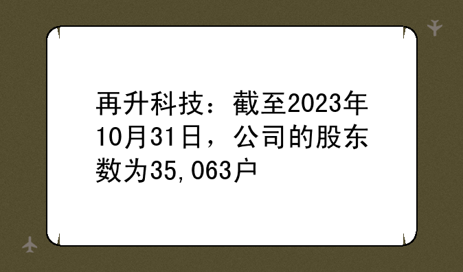 再升科技：截至2023年10月31日，公司的股东数为35,063户