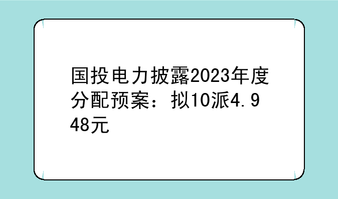 国投电力披露2023年度分配预案：拟10派4.948元