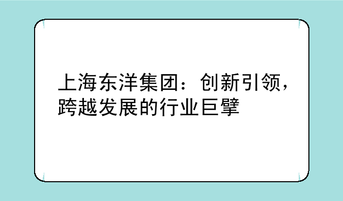 上海东洋集团：创新引领，跨越发展的行业巨擘