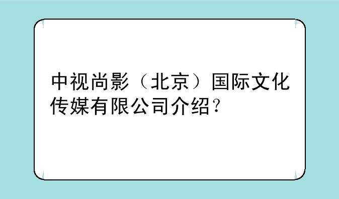 中视尚影（北京）国际文化传媒有限公司介绍？