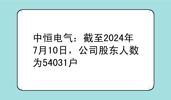 中恒电气：截至2024年7月10日，公司股东人数为54031户