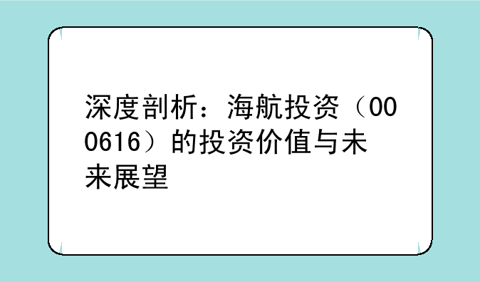 深度剖析：海航投资（000616）的投资价值与未来展望