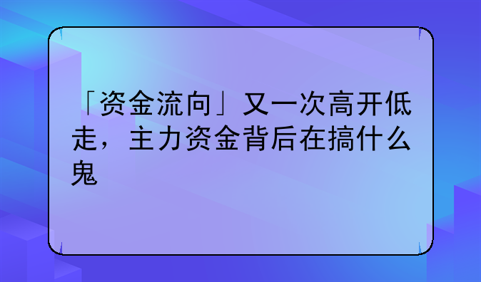 「资金流向」又一次高开低走，主力资金背后在搞什么鬼