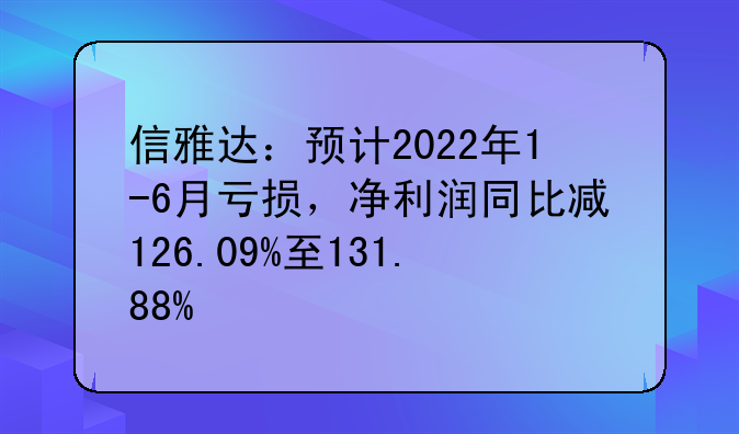 信雅达：预计2022年1-6月亏损，净利润同比减126.09%至131.88%