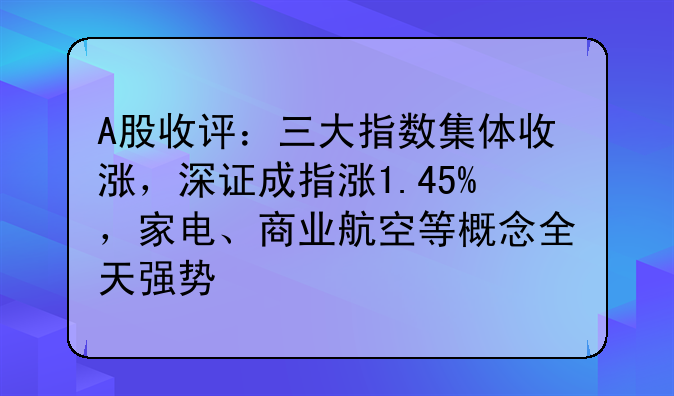 A股收评：三大指数集体收涨，深证成指涨1.45%，家电、商业航空等概念全天强势