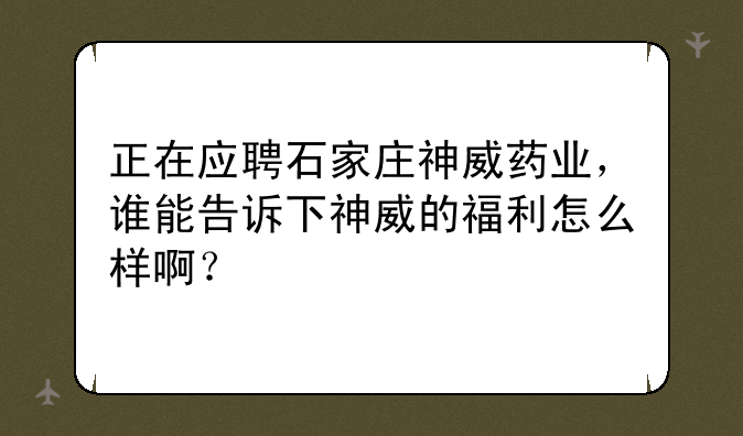 正在应聘石家庄神威药业，谁能告诉下神威的福利怎么样啊？他们考核工资能正常发吗？办公室工作强度高不？